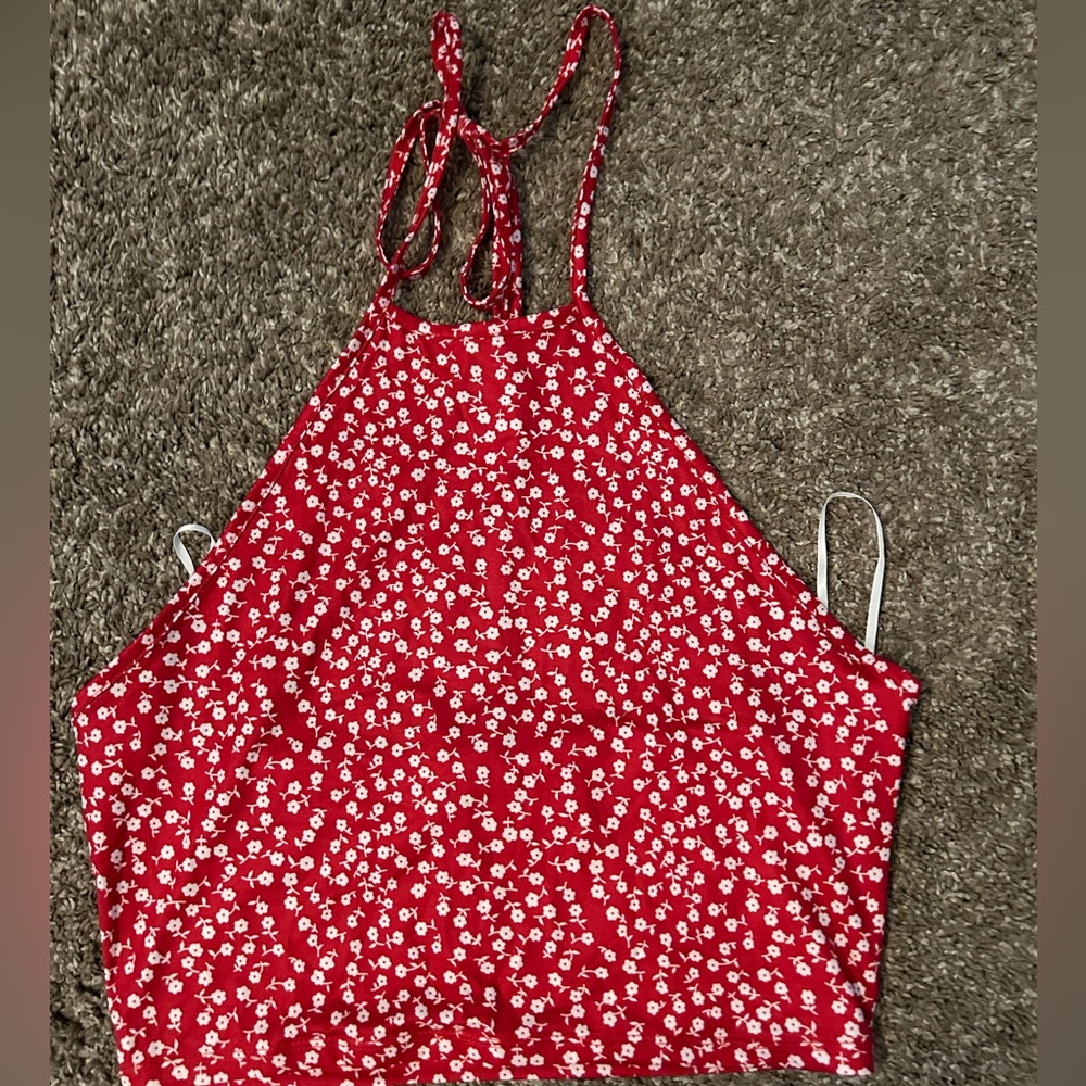 SHEIN red tie crop top size large